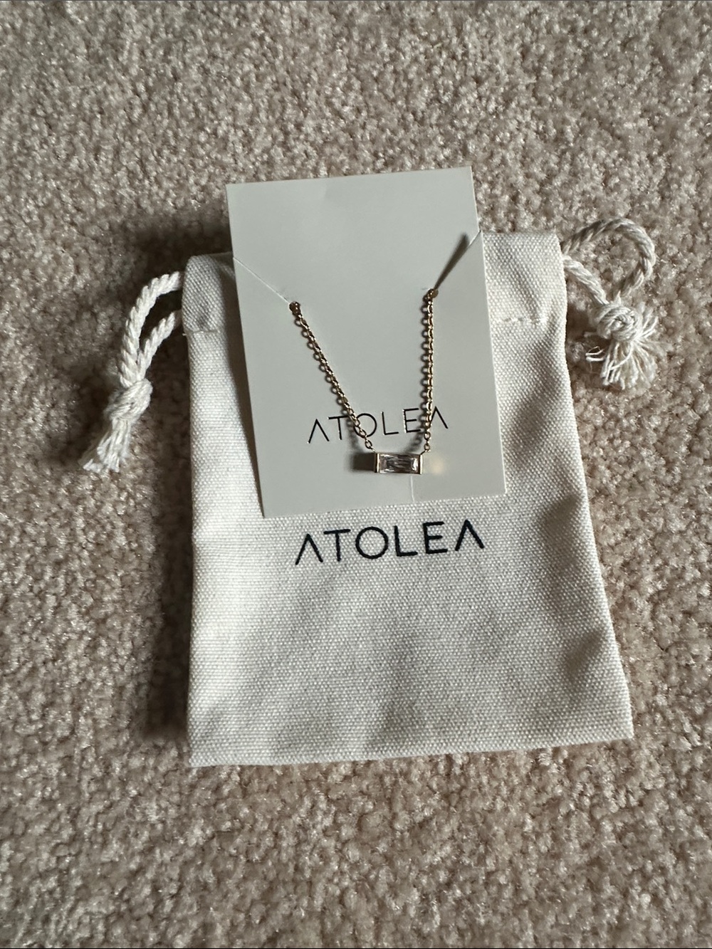 New Atolea Gold Chain Necklace with Baguette Cut Stone Pendant